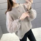 Puff-sleeve Lace Panel Sweatshirt