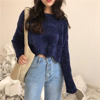Scallop-hem Cropped Sweater