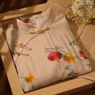 Short-sleeve Fruit Print Midi Qipao