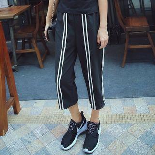 Contrast Trim Cropped Wide-leg Pants