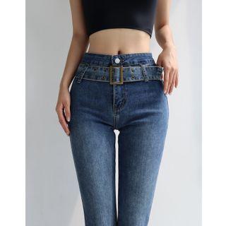 Belt-waist Boot-cut Jeans