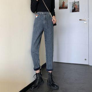 High Waist Fleece-lined Straight Leg Jeans