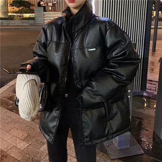 Lettering Plain Padded Coat Black - One Size