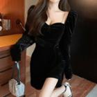 Long-sleeve Asymmetrical Velvet Mini Dress