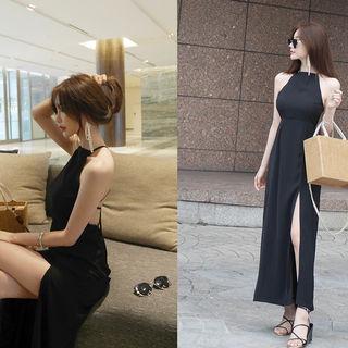 Halter Cross-strap Back Slit-front Dress