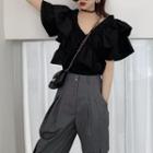 Ruffle Trim Blouse / Side Pocket Cargo Pants