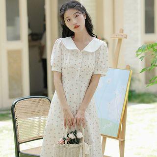 Short-sleeve Sailor Collar Floral Midi A-line Dress