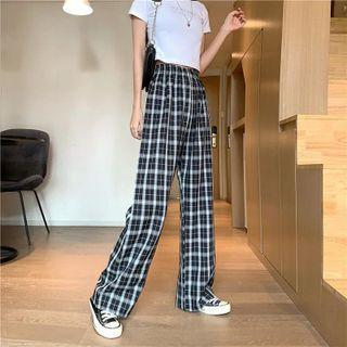 Plaid Chiffon Wide-leg Pants