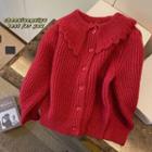 Long Sleeve Doll-collar Plain Cardigan Sweater