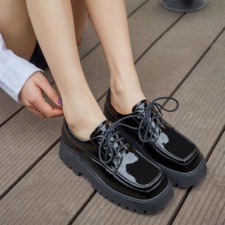 Plain Square-toe Platform Lace-up Shoes