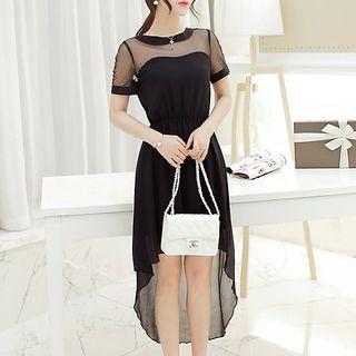 Short-sleeve A-line Dip-back Cocktail Dress