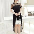 Short-sleeve A-line Dip-back Cocktail Dress