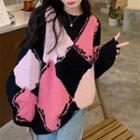 Color Block Sweater Pink & Black - One Size