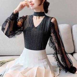 Fringed Lace Knit Top