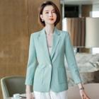 Single-button Blazer / Straight Leg Cropped Dress Pants / Set