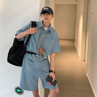 Set: Short-sleeve Shirt Romper + Belt