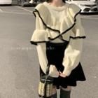 Ruffle Trim Sweater / A-line Skirt