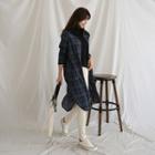 Checked Long Shirt With Sash Navy Blue - One Size