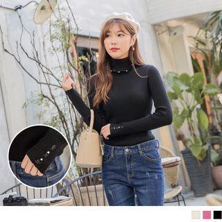 Beaded Ruffled Neck Knitted Top