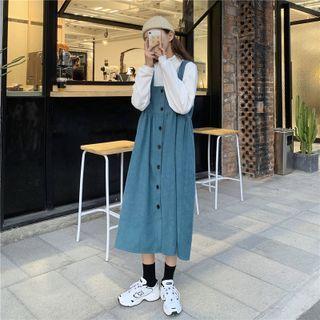 Mock-neck Sweatshirt / Sleeveless Midi Overall Dress