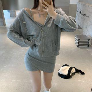 Zip-up Jacket / Spaghetti Strap Dress