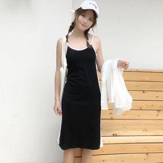 Plain Hooded Jacket / Spaghetti Strap Midi Dress