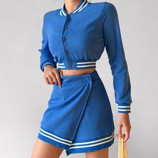 Set : Cropped Baseball Jacket + Skirt