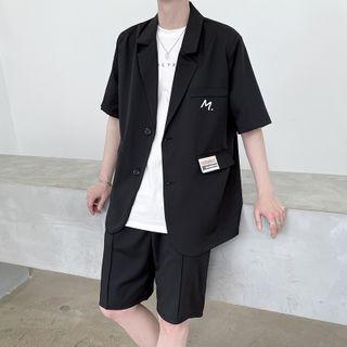 Set: Elbow-sleeve Lettering Blazer + Dress Shorts