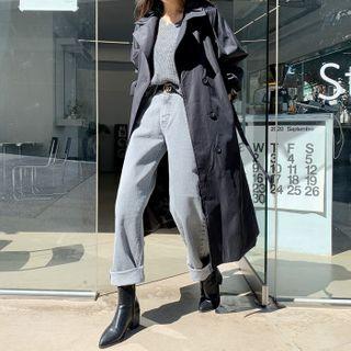 Puff-sleeve Long Trench Coat