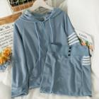 Set: Stripe-trim Hooded Loose Jacket + High-waist Mini Skirt