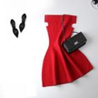 Off-shoulder Knit Sheath Dress