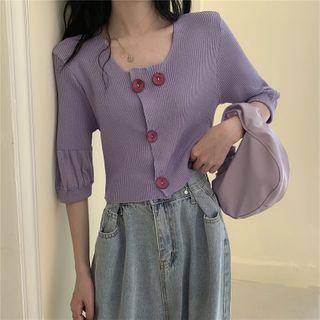 Square-neck Elbow-sleeve Cardigan