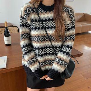 Round-neck Pattern Long-sleeve Sweater