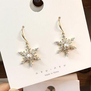 Faux Pearl Snowflake Dangle Earring Hook Earring - As Shown In Figure - One Size