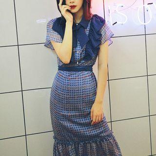 Short-sleeve Pattern Midi Mermaid Dress