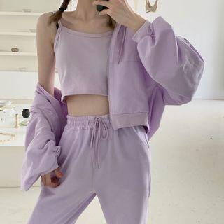 Set: Zip Hoodie + Sweatpants +spaghetti Strap Top
