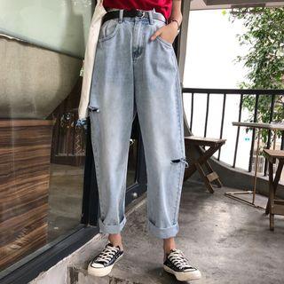 Washed Cut Out Wide-leg Jeans
