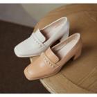 Faux Pearl Faux Leather Block Heel Loafers