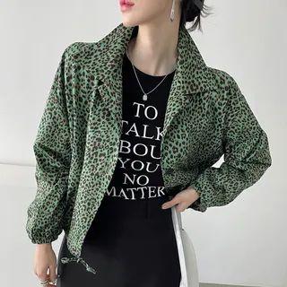 Drawcord-hem Leopard Jacket