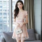 Short-sleeve Sheer A-line Mini Dress