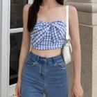 Gingham Bow Cropped Tube Top Gingham - Blue - One Size