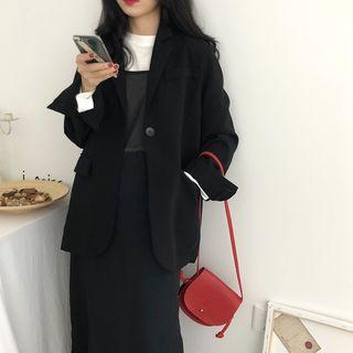 Plain Padded Shoulder Boxy Blazer