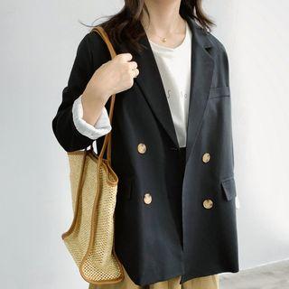 Drawstring Double-breasted Blazer