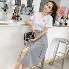 Set: Crew-neck Short-sleeve T-shirt + Striped A-line Skirt