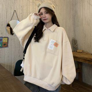 Lettering Patch Polo Sweatshirt
