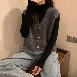Plain V-neck Vest/ Plain Mock-neck Long-sleeve Top