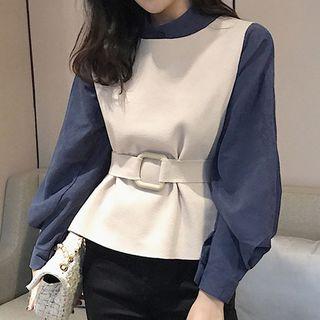 Balloon-sleeve Shirt/ Belted Vest