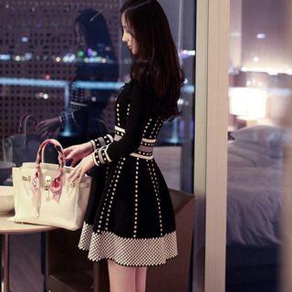 Printed Long-sleeve Mini A-line Dress