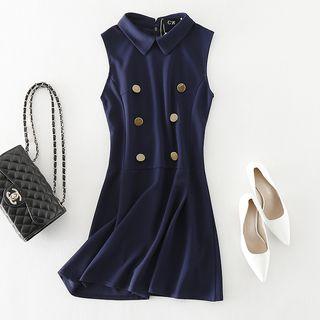 Sleeveless Buttoned Collared Mini A-line Dress