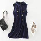 Sleeveless Buttoned Collared Mini A-line Dress
